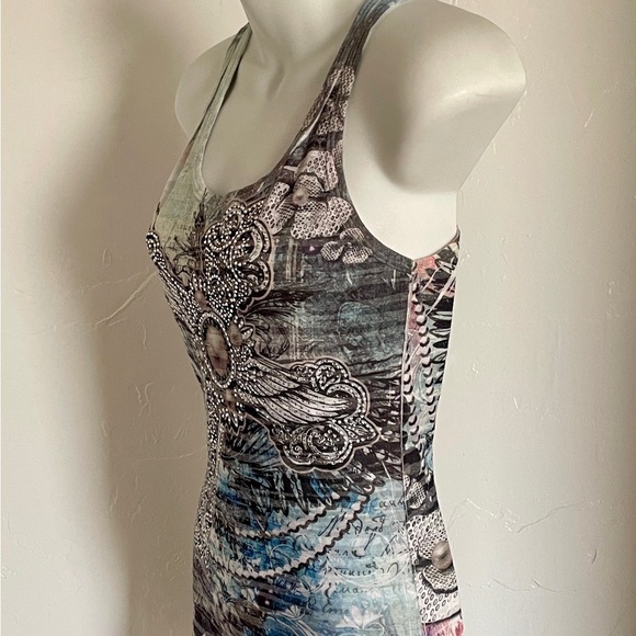 VINTAGE Y2K Sublimation PEARLS and RHINESTONES Tank TOP S/M - Picture 2 of 11